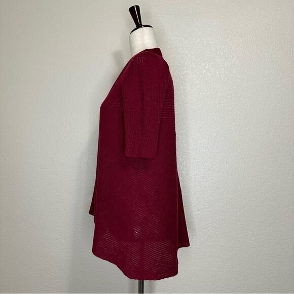 Eileen Fisher 100% Wool Burgundy Open Front Cardigan - Picture 4 of 11
